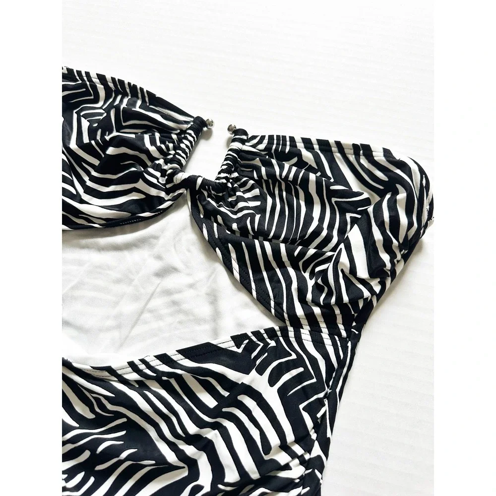 Michael‎ Kors One Piece Swimsuit 14 Black Zebra Cutout Monokini